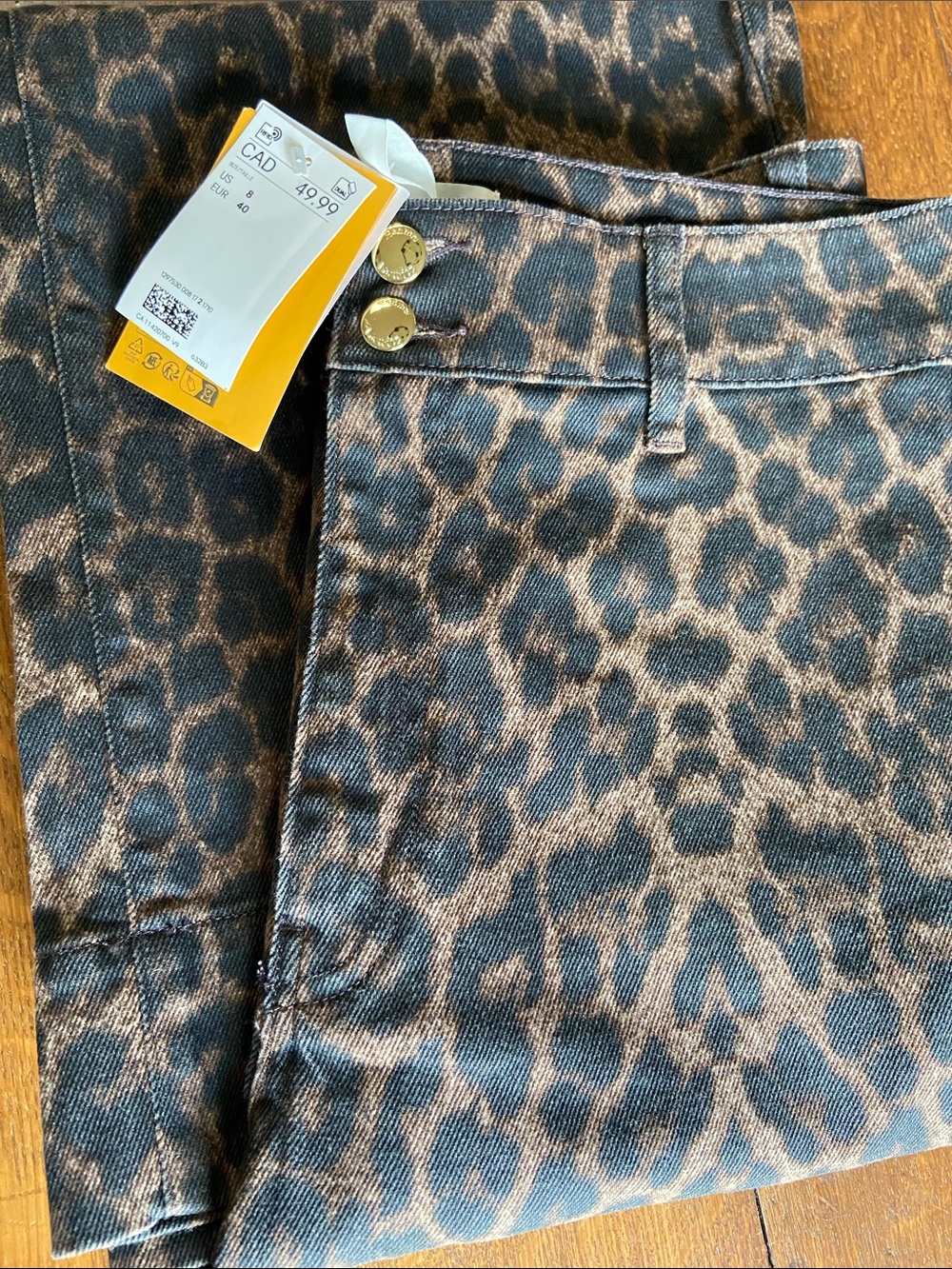 NWT H&M Wide Leg High-Rise Leopard Jeans Gold Accent Black Fall Fashion Cotton
